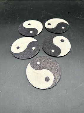 Set of 5 Yin Yang Leather coaster Accents in Black & White
